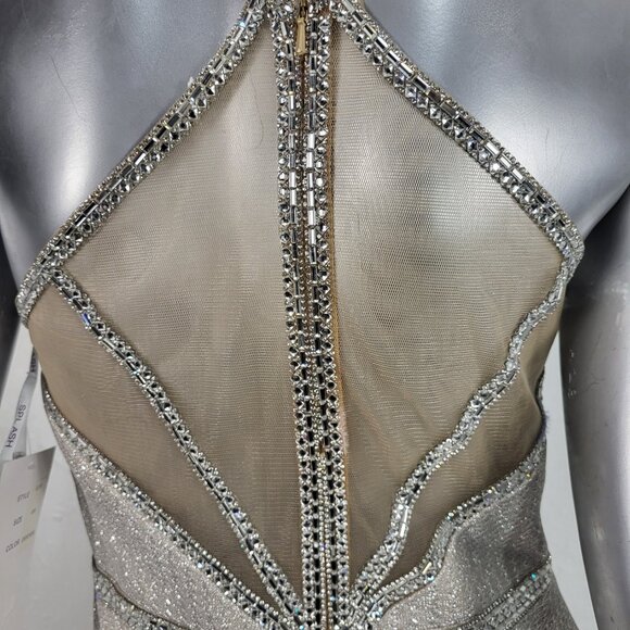 NWT~$490~SPLASH~10~CHAMPAGNE RHINESTONE SIDE SLIT MAXI EVENING GOWN PROM DRESS - Picture 12 of 16
